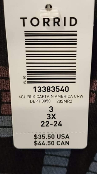 NWT TORRID CAPTAIN AMERICA SIZE 3 BLACK TSHIRT - Picture 3 of 4